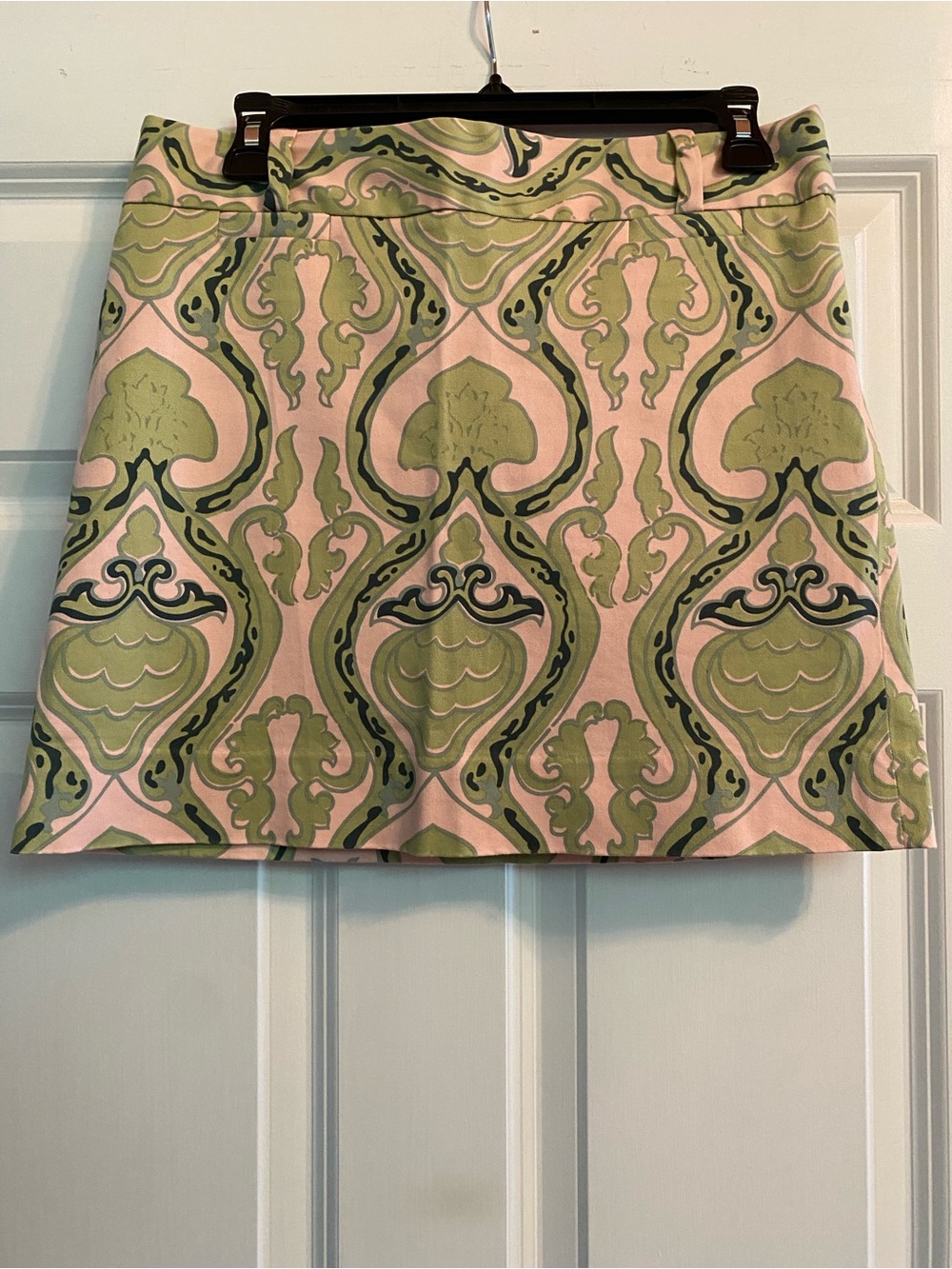J. Crew Pink and Green Patterned A-Line Mini Skirt